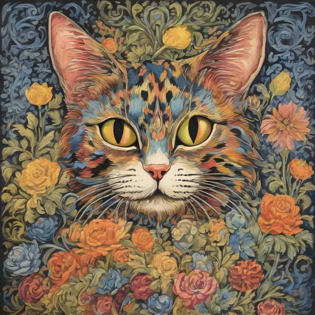 ζωγραφιά καλλιτεχνικές ιδέες που σημάδεψαν εποχές, πίνακας με γάτα και πολύχρωνα λουλούδια, τέχνη και σύγχρονες δημιουργίες, ανοιχτή τέχνη, καλλιτεχνικές δημιουργίες, πίνακας ζωγραφικής, εξελίξεις στην τέχνη, σύγχρονη τέχνη, φανταστικό έργο τέχνης, οπτική τέχνη, πίνακες με ζώα και λουλούδια, σύγχρονες ιδέες στην τέχνη, ζωγραφικά έργα πρωτοποριακά, εικόνα τέχνης με ζώα, μοντέρνες καλλιτεχνικές ιδέες.